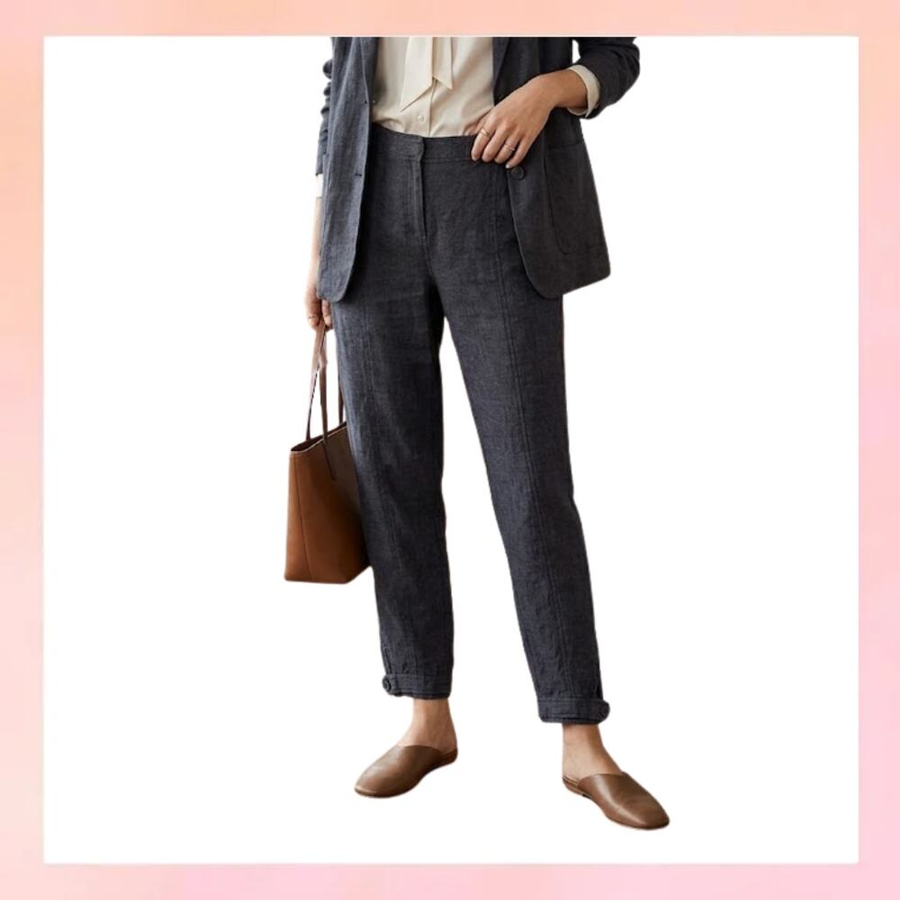 Eileen Fisher Dark Gray Linen Ankle Pants Medium